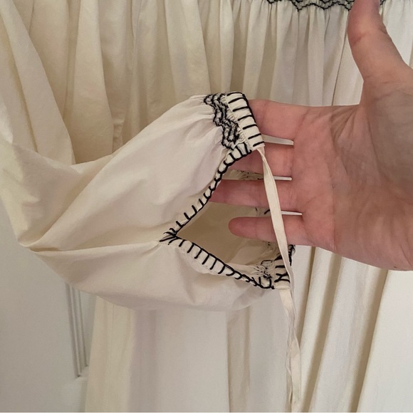 Doen Dress Womens Small White Black Smocked Organic Cotton Boho Long Sleeve - Picture 11 of 14